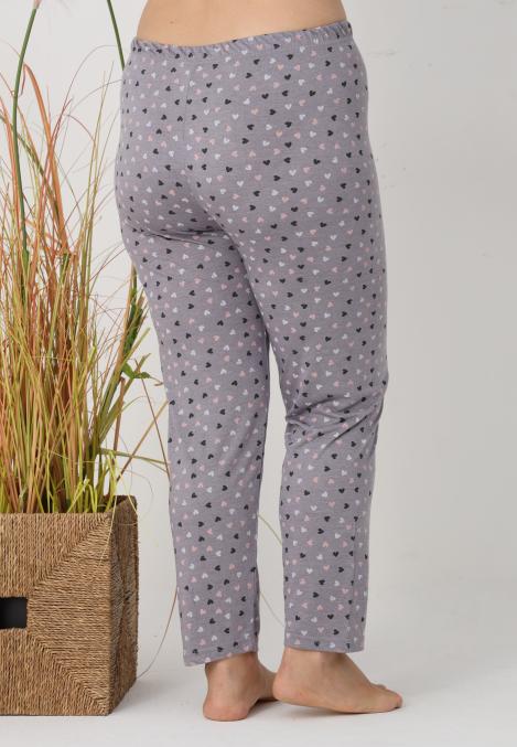 Pantaloni de Pijama Dama Lungi,Big Size,Culoare Gri cu Inimi , Engros